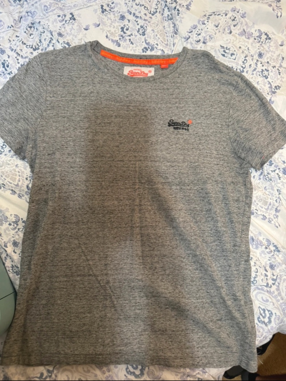 Superdry Heather Grey Short Sleeve Crew T-Shirt with Orange Trim